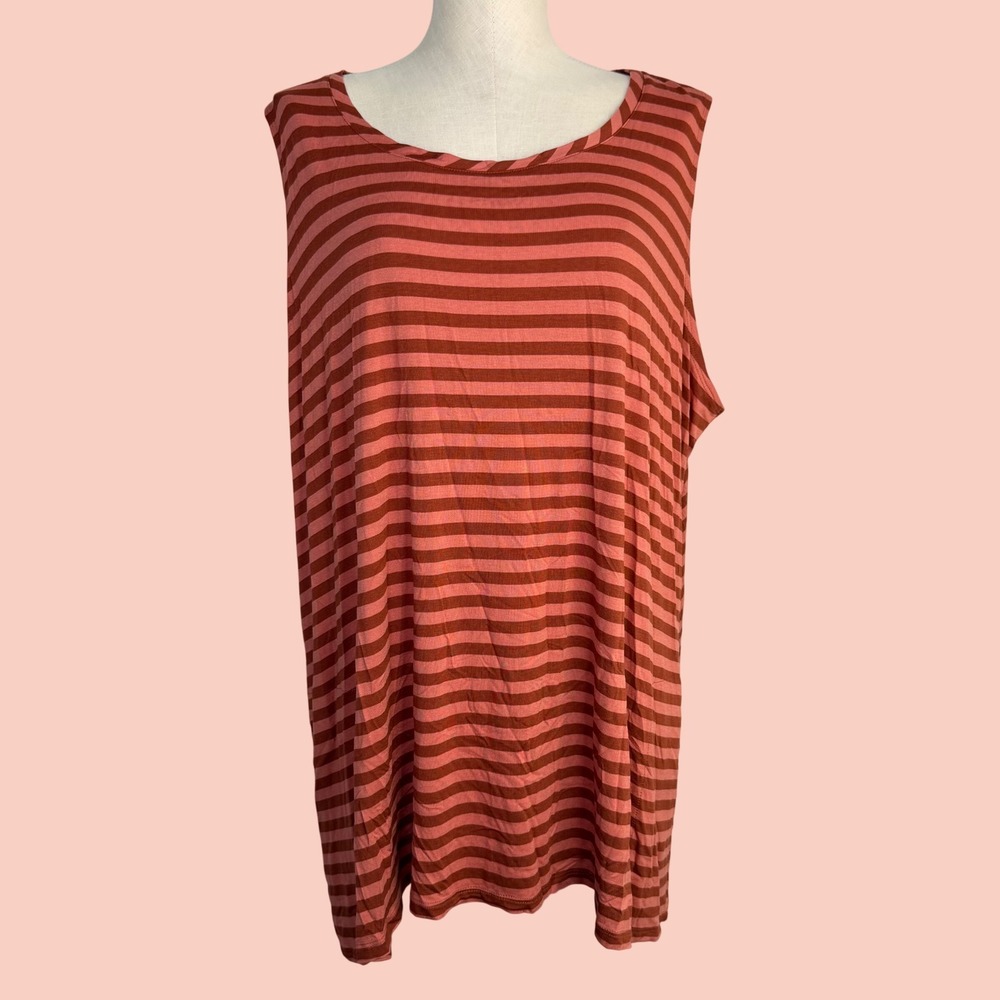 LOGO Lori Goldstein 3X Red Orange Stripe Sharkbite Hem Sleeveless Tunic Tank Top